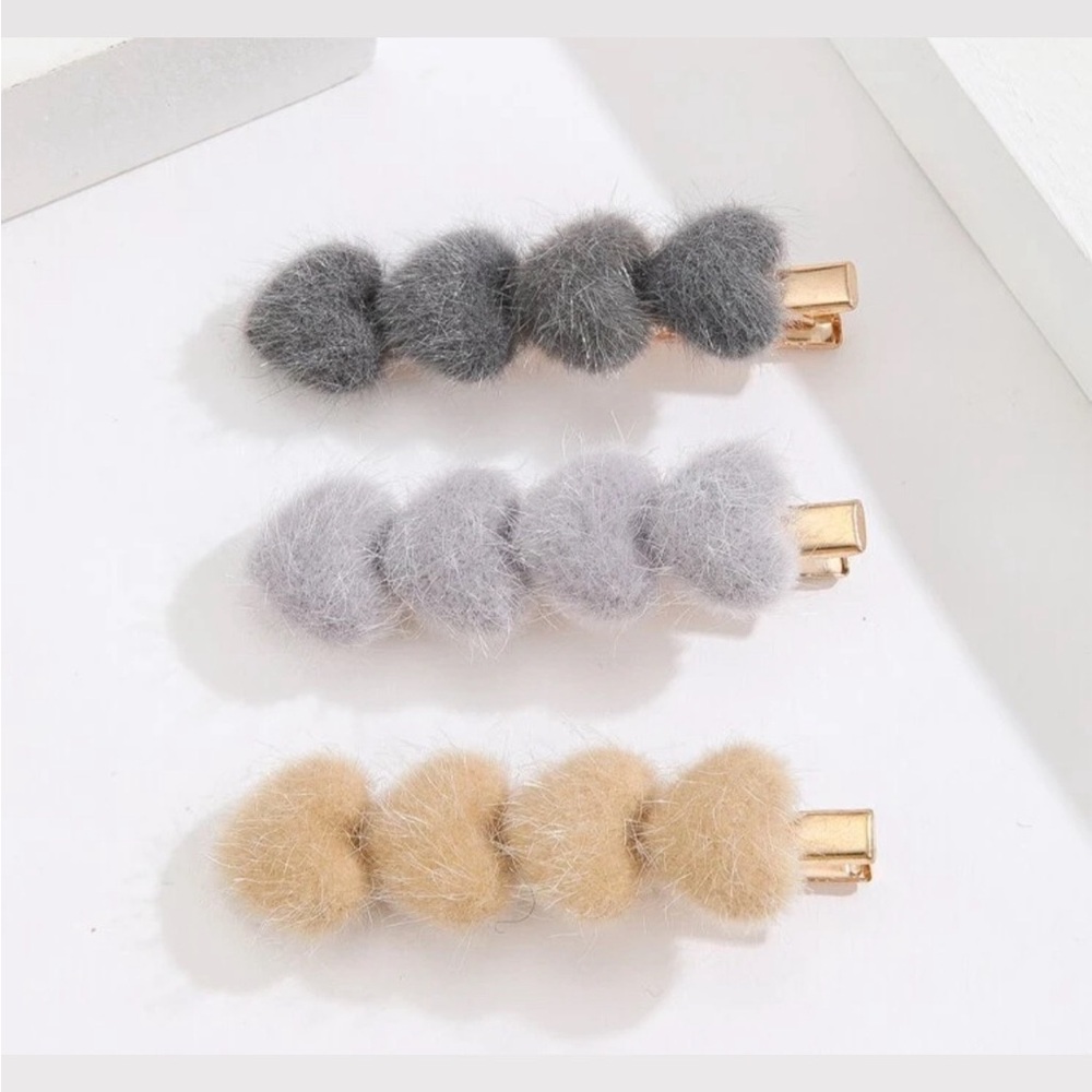 Fuzzy heart soft hair clip trio minimalist hair clips alligator hair clips